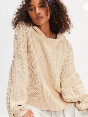 Free People Explorer Cable Knit Hoodie, Size Medium, New With Tags